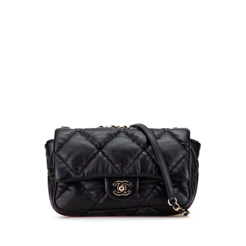 Chanel Medium Quilted Calfskin Bubbly Flap Black Leather Good condition - Front View