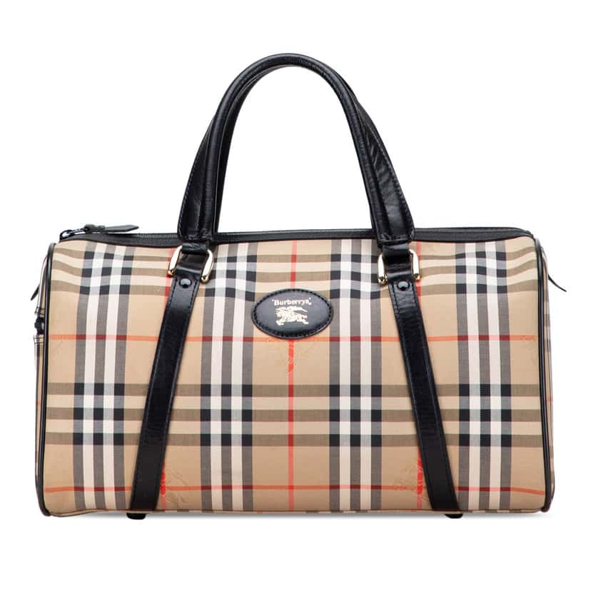 Burberry Haymarket Check Canvas Boston Bag Brown Canvas Good condition - Front View