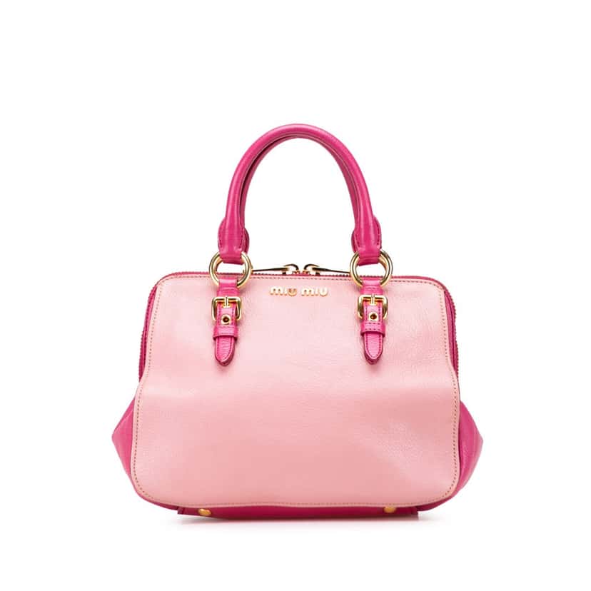 Miu Miu Bicolor Goatskin Madras Bowler Bag Pink Leather Good condition - Front View