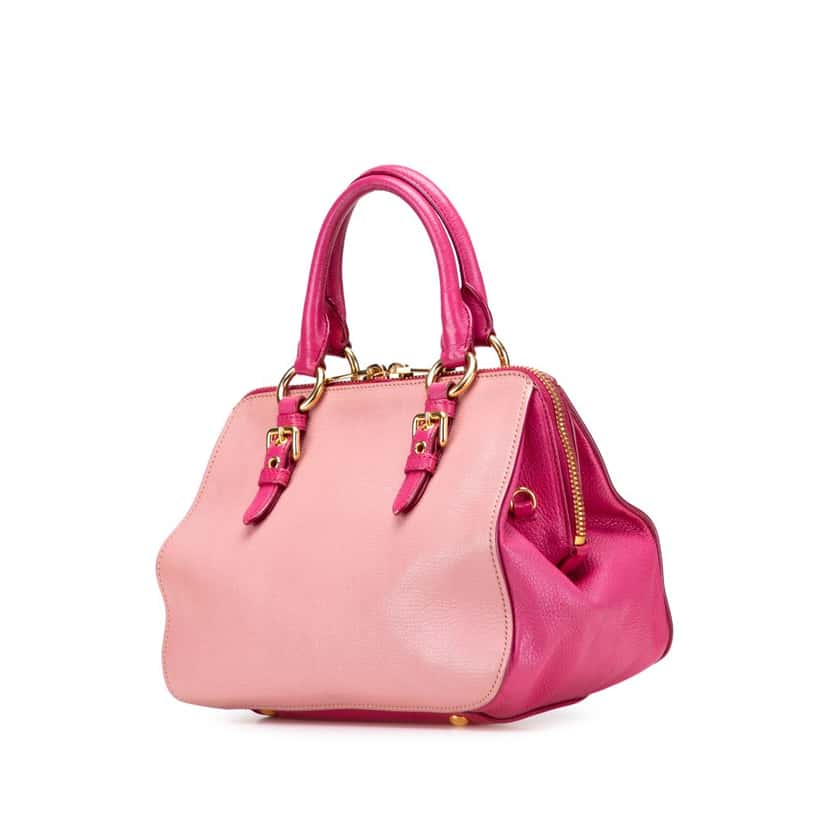 Miu Miu Bicolor Goatskin Madras Bowler Bag Pink Leather Good condition - Back View