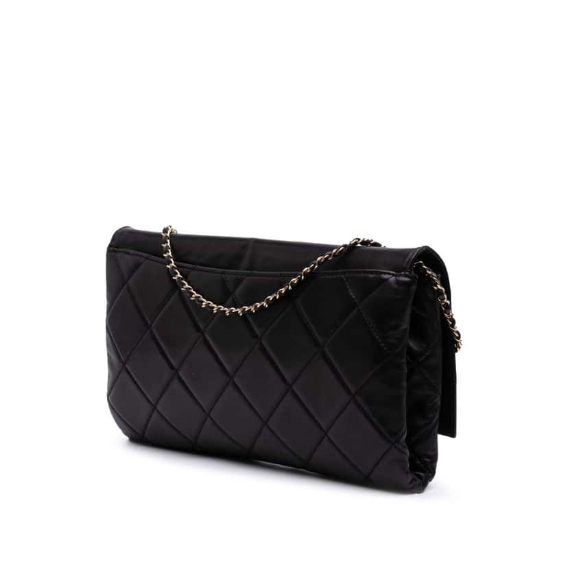 Chanel Quilted Lambskin Retro Label Shoulder Bag Black Leather Good condition - Back View