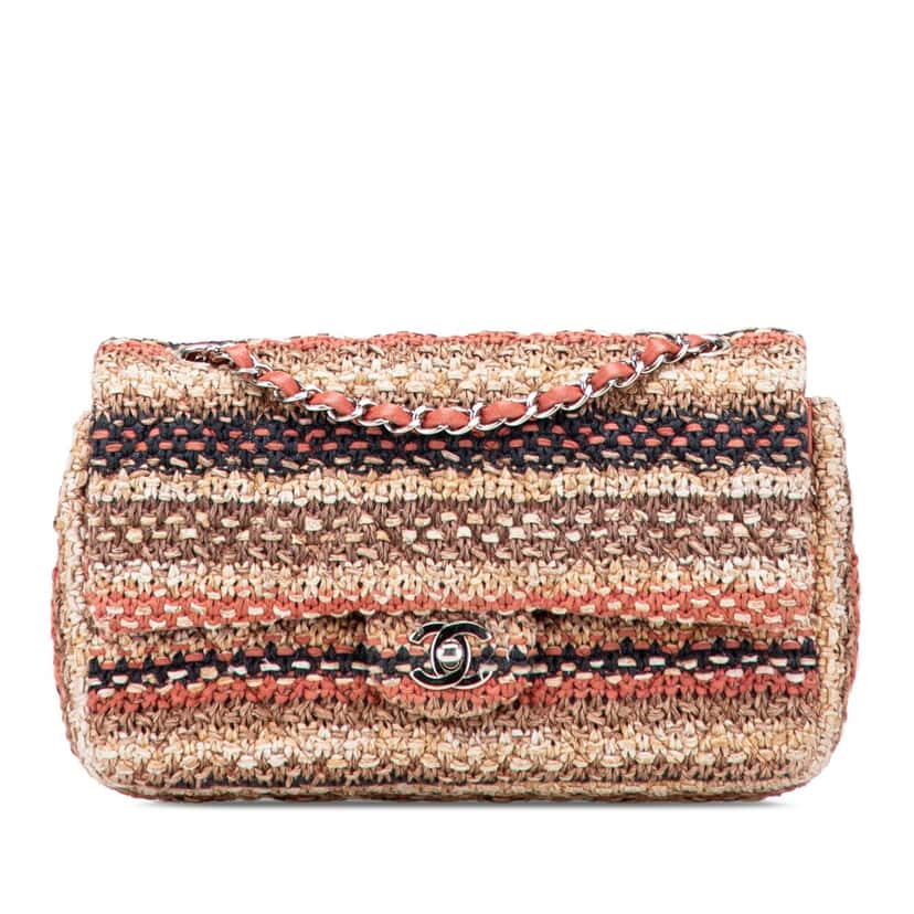 Chanel Medium Classic Tweed Double Flap Brown Tweed Good condition - Front View