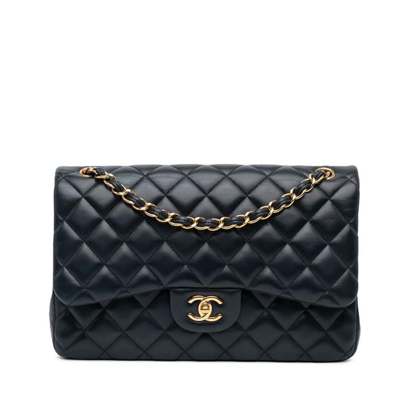 Chanel Jumbo Classic Lambskin Double Flap Black Leather Good condition - Front View