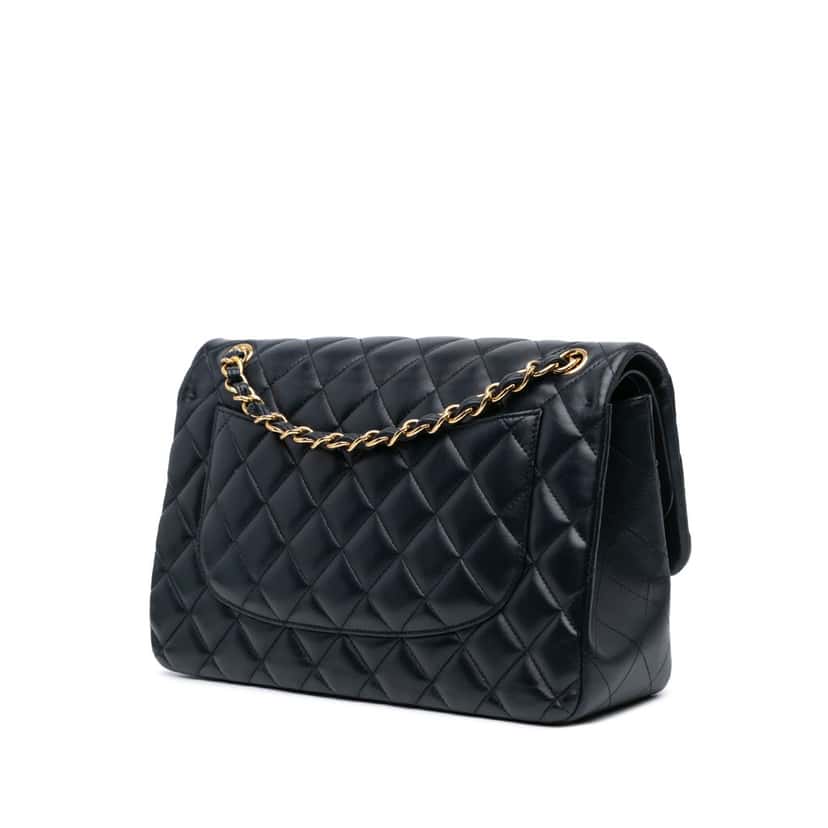 Chanel Jumbo Classic Lambskin Double Flap Black Leather Good condition - Back View