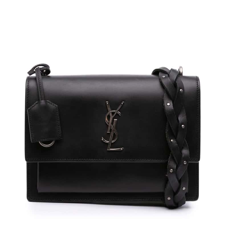 Saint Laurent Medium Leather Monogram Sunset Braided Strap Crossbody Black Leather Good condition - Front View
