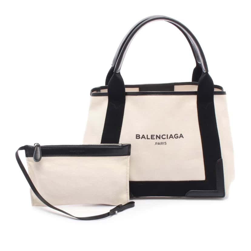 Balenciaga Canvas Navy Cabas Tote S White Canvas Good condition - Front View