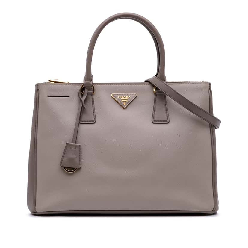 Prada Medium Bicolor Saffiano Lux Galleria Double Zip Satchel Grey Leather Good condition - Front View