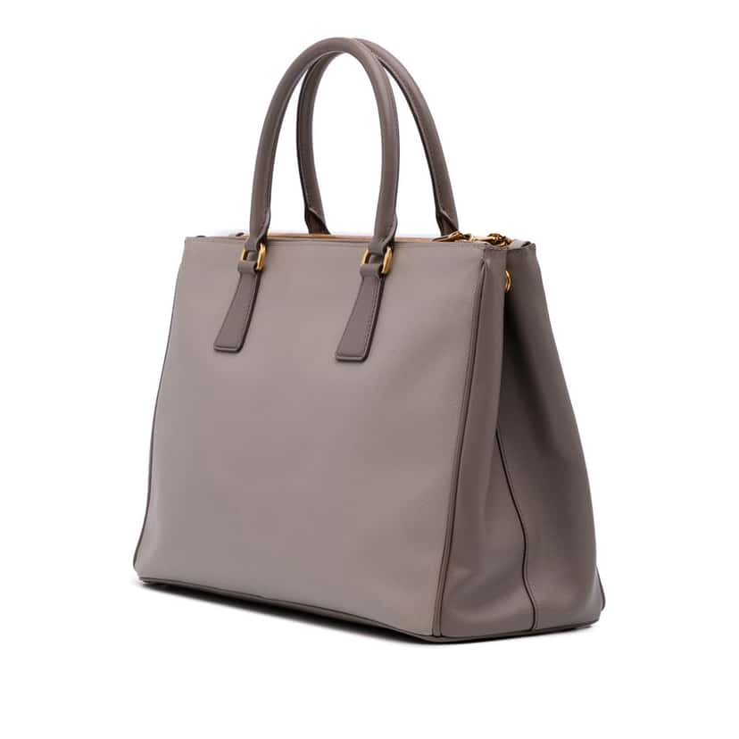 Prada Medium Bicolor Saffiano Lux Galleria Double Zip Satchel Grey Leather Good condition - Back View