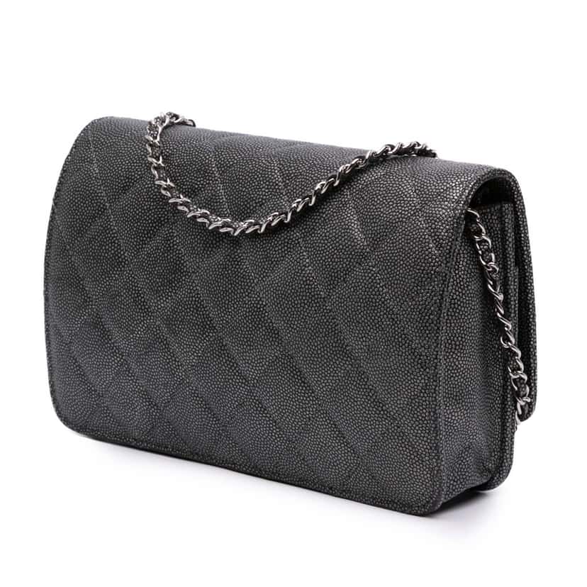Chanel Quilted Metallic Caviar Golden Class Wallet On Chain Black Leather Good condition - Back View