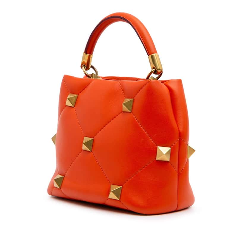 Valentino Small Nappa Roman Stud The Handle Bag Orange Leather Good condition - Back View