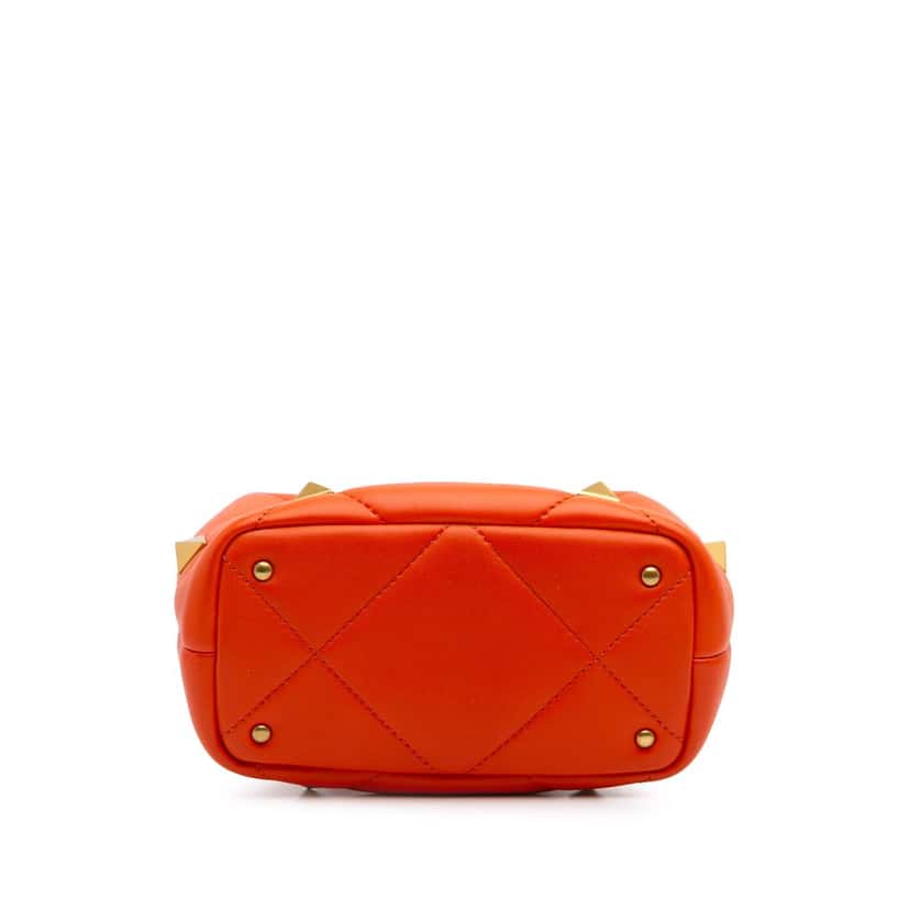 Valentino Small Nappa Roman Stud The Handle Bag Orange Leather Good condition - Inside View