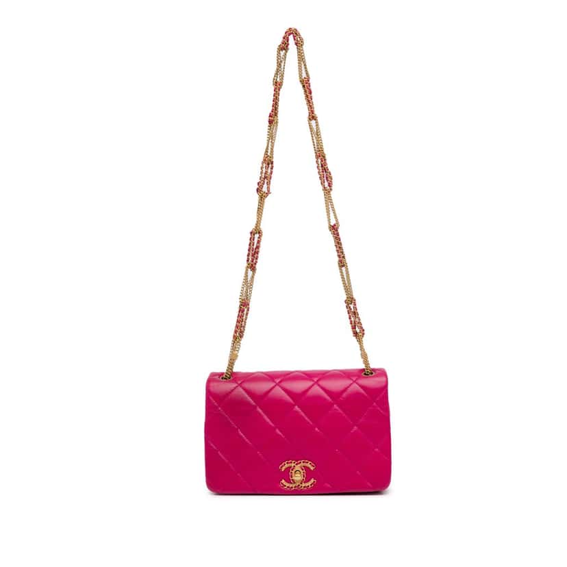 Chanel Small Quilted Lambskin On And On Chain Flap Pink Leather Good condition - Front View