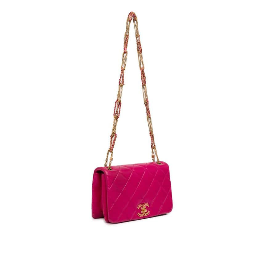 Chanel Small Quilted Lambskin On And On Chain Flap Pink Leather Good condition - Back View