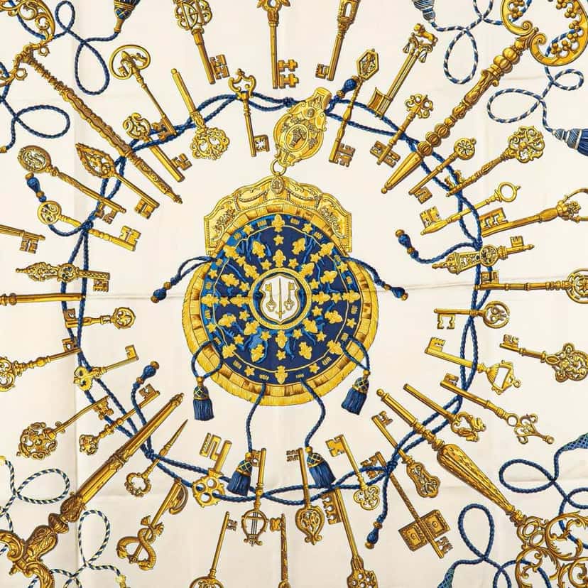 Hermès Les Cles Silk Scarf White Silk Good condition - Back View