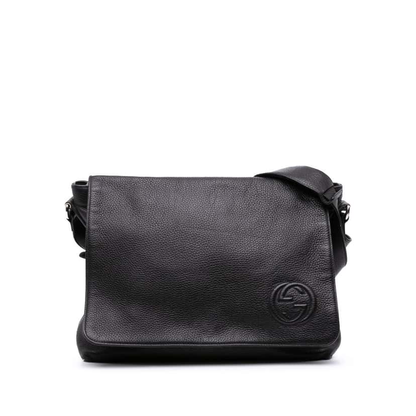 Gucci Pebbled Calfskin Soho Messenger Bag Black Leather Good condition - Front View