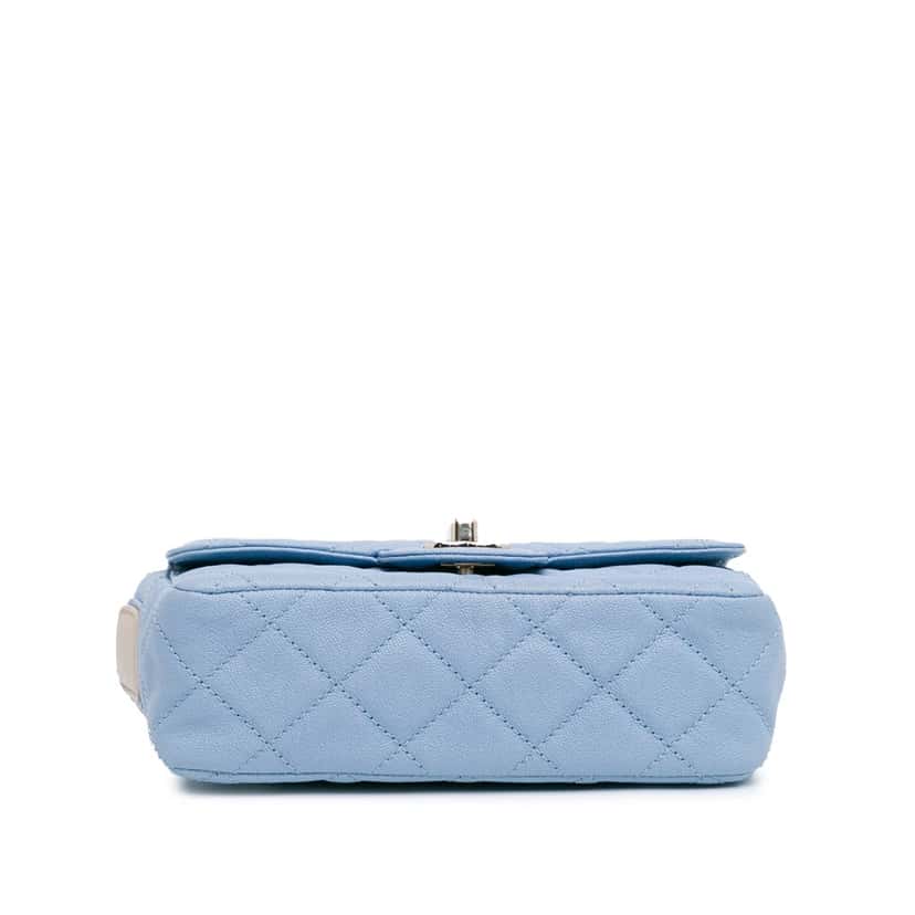Chanel CC Quilted Caviar Single Flap Blue Leather Good condition - Inside View