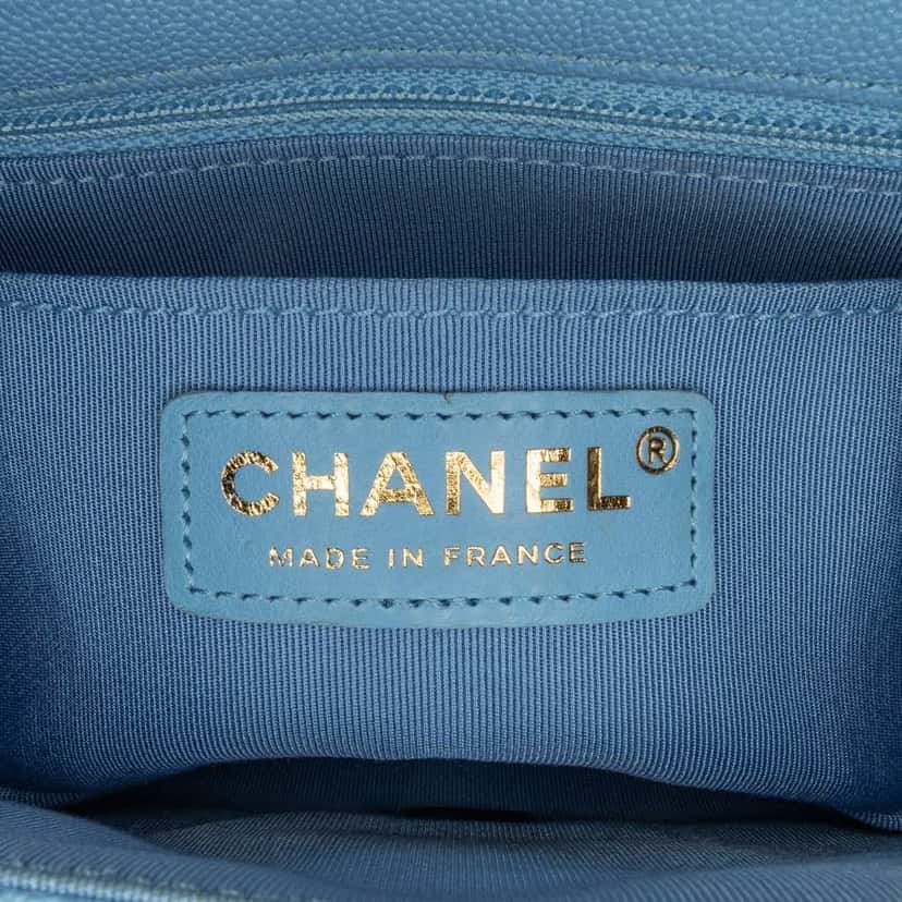 Chanel CC Quilted Caviar Single Flap Blue Leather Good condition - Box View