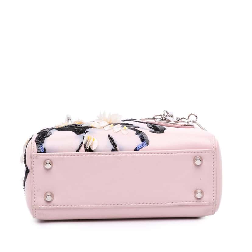 Dior Mini Calfskin Sequin Embellished Lady Dior Pink Leather Good condition - Inside View