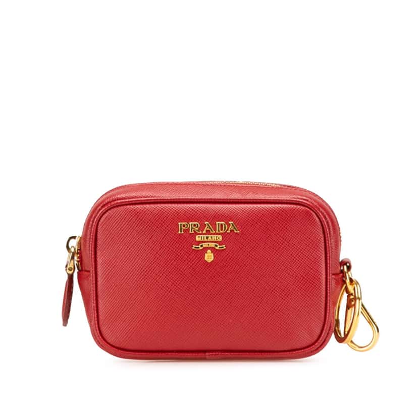 Prada Saffiano Pouch Red Leather Good condition - Front View