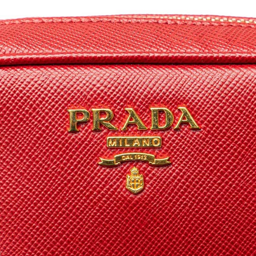 Prada Saffiano Pouch Red Leather Good condition - Box View