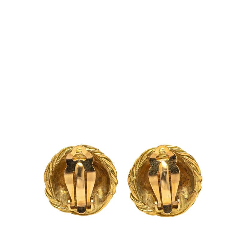 Chanel Gold Plated CC Quilted Round Clip On Earrings Gold Metal Good condition - Back View