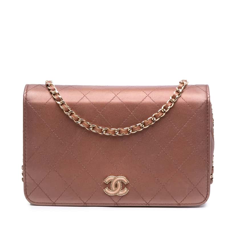 Chanel Quilted Metallic Lambskin Enamel CC Wallet On Chain Brown Leather Good condition - Front View