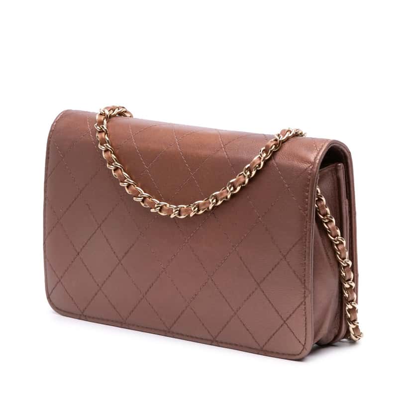 Chanel Quilted Metallic Lambskin Enamel CC Wallet On Chain Brown Leather Good condition - Back View