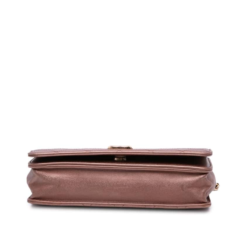Chanel Quilted Metallic Lambskin Enamel CC Wallet On Chain Brown Leather Good condition - Inside View