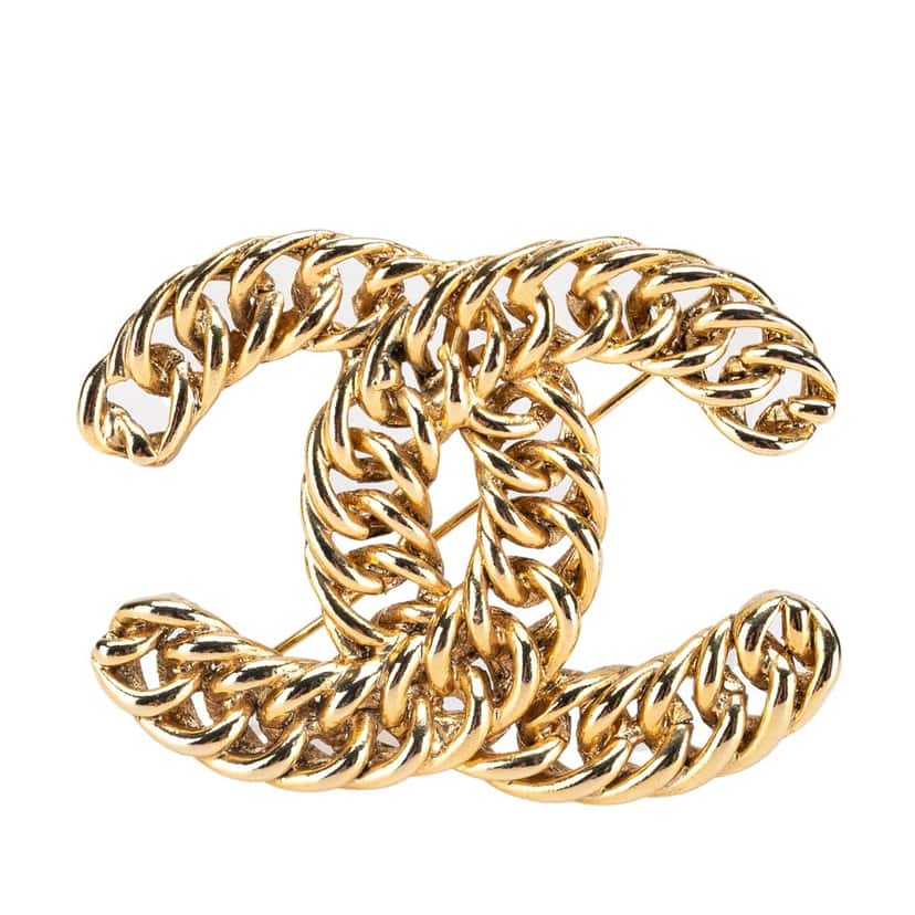 Chanel Gold Plated CC Chain Brooch Gold Metal Good condition - Front View