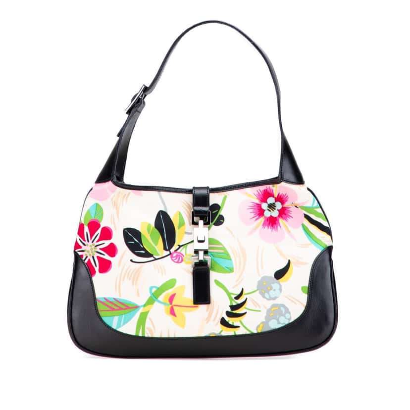 Gucci Printed Canvas Floral Jackie Shoulder Bag White Canvas Good condition - Front View