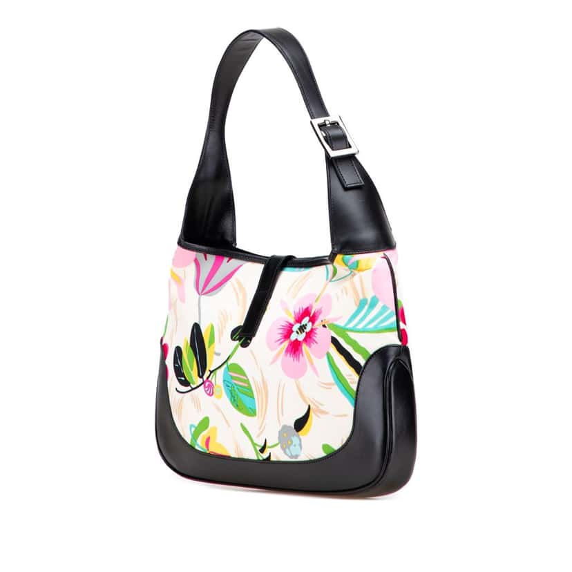 Gucci Printed Canvas Floral Jackie Shoulder Bag White Canvas Good condition - Back View