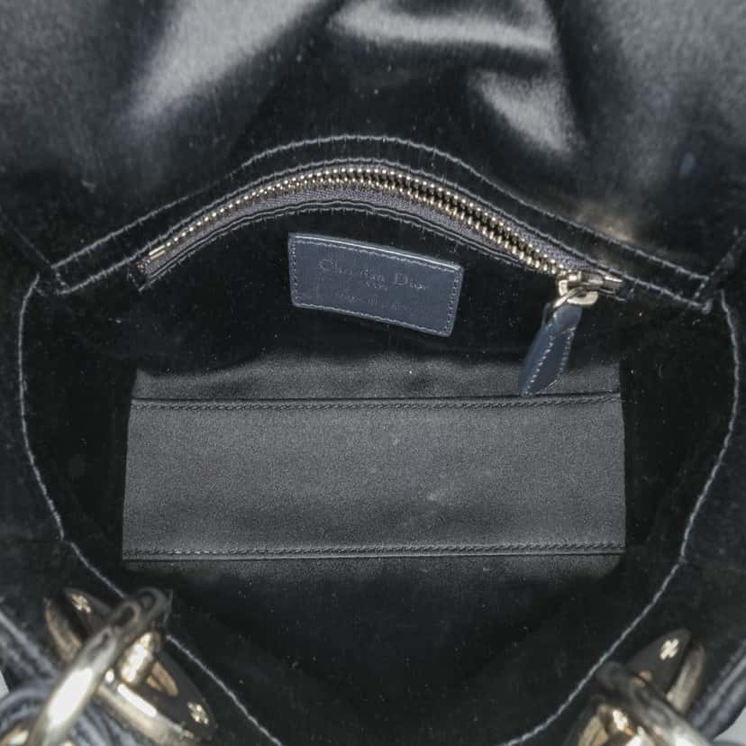 Dior Mini Satin Cannage Strass Crystal Embellished Lady Dior Black Satin Good condition - Model View