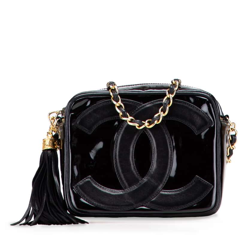 Chanel CC Patent Tassel Camera Bag Black Leather Good condition - Front View