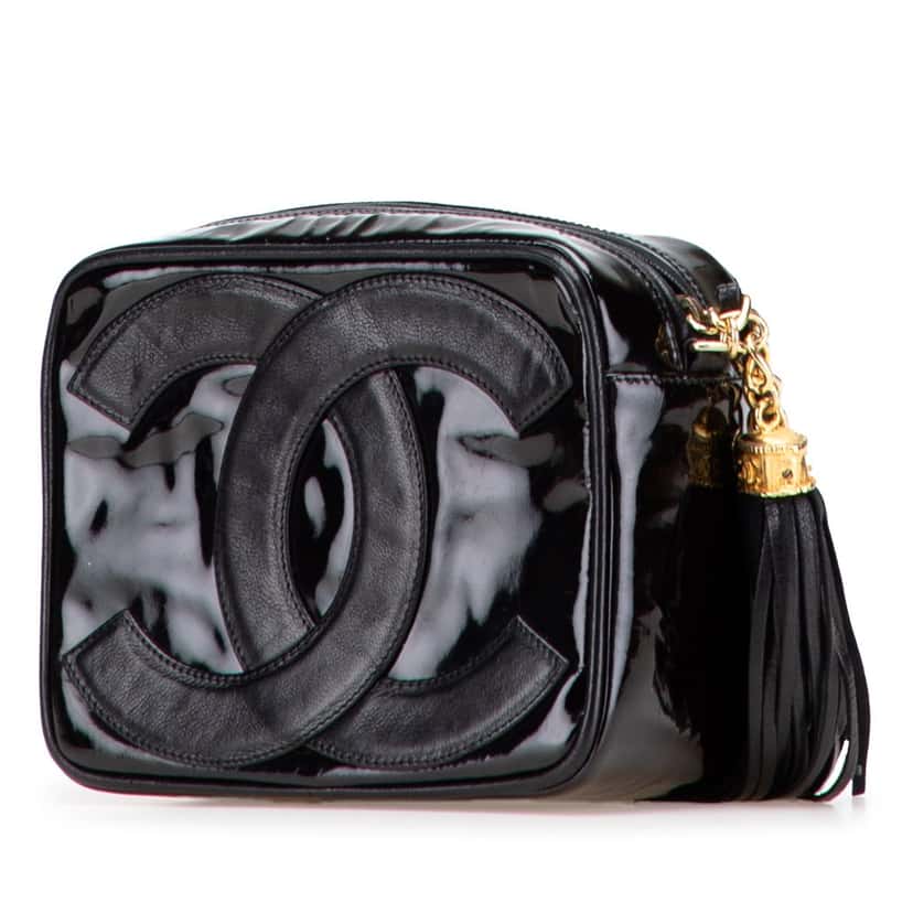Chanel CC Patent Tassel Camera Bag Black Leather Good condition - Back View