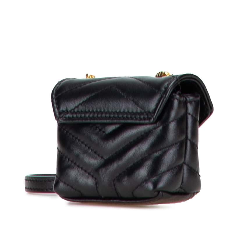 Saint Laurent Micro Matelasse Leather Loulou AirPods Case with Chain Black Leather Good condition - Back View