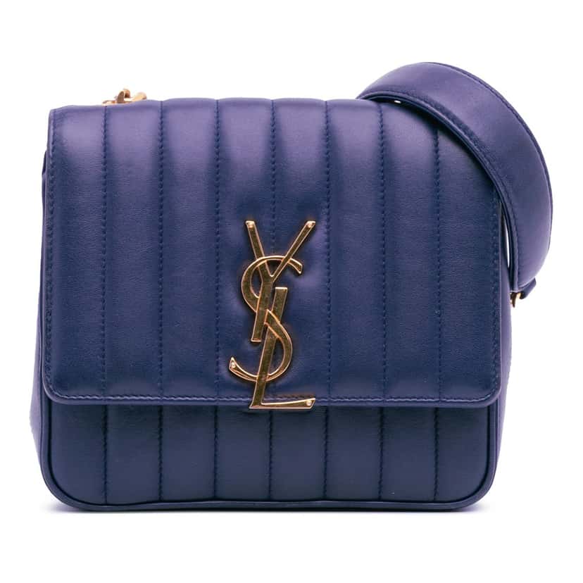 Saint Laurent Medium Lambskin Monogram Vicky Chain Bag Blue Leather Good condition - Front View