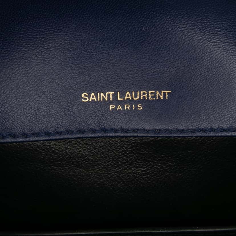 Saint Laurent Medium Lambskin Monogram Vicky Chain Bag Blue Leather Good condition - Box View