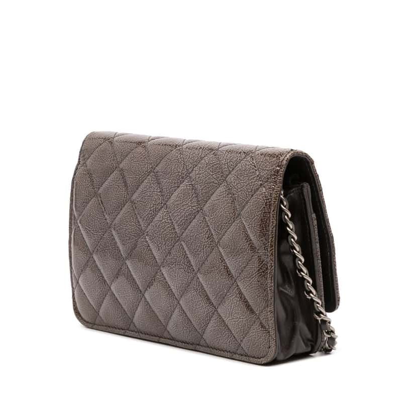 Chanel CC Quilted Shiny Crumpled Calfskin Wallet on Chain Brown Leather Good condition - Back View