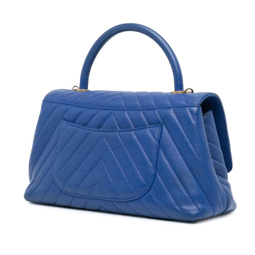 Chanel Small Caviar Chevron Coco Top Handle Bag Blue Leather Good condition - Back View