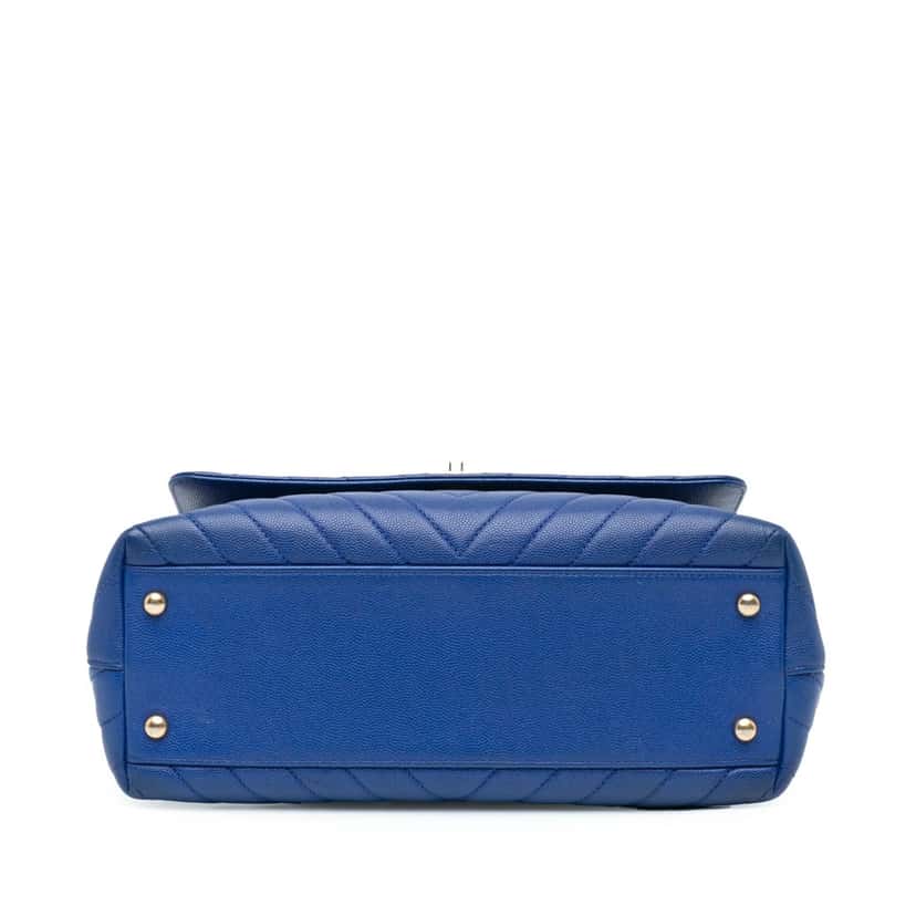 Chanel Small Caviar Chevron Coco Top Handle Bag Blue Leather Good condition - Inside View