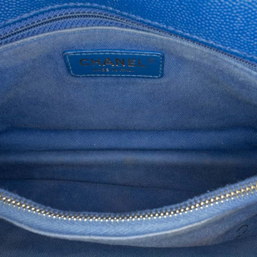 Chanel Small Caviar Chevron Coco Top Handle Bag Blue Leather Good condition - Box View