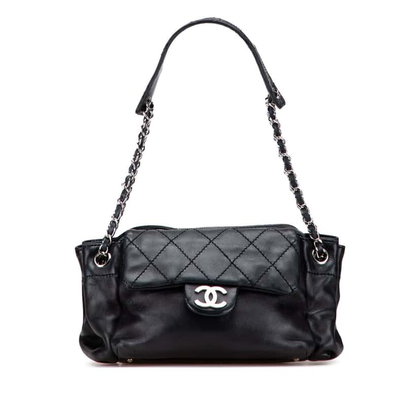 Chanel CC Quilted Lambskin Accordion Shoulder Bag Black Leather Good condition - Front View