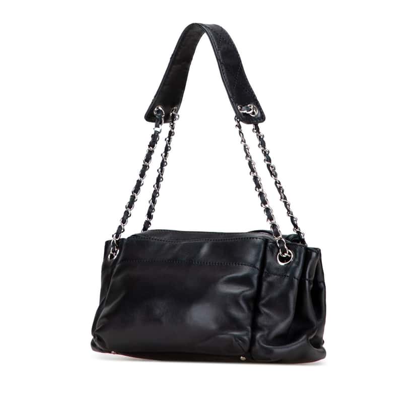 Chanel CC Quilted Lambskin Accordion Shoulder Bag Black Leather Good condition - Back View