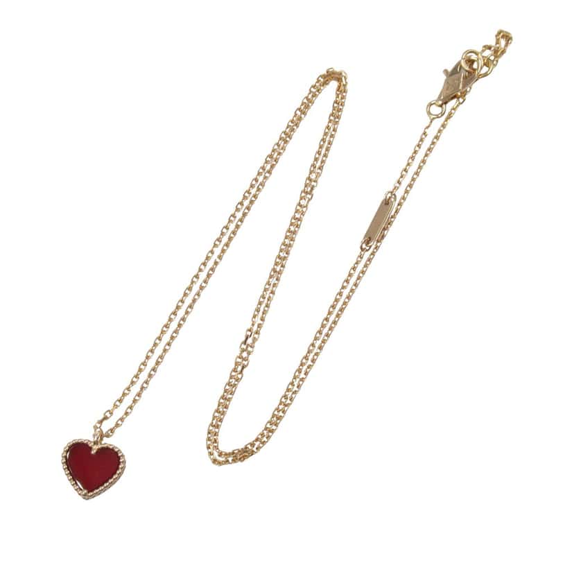 Van Cleef & Arpels 18K Rose Gold and Carnelian Sweet Alhambra Heart Pendant Necklace Pink Rose Gold Good condition - Front View