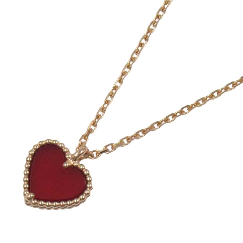 Van Cleef & Arpels 18K Rose Gold and Carnelian Sweet Alhambra Heart Pendant Necklace Pink Rose Gold Good condition - Back View