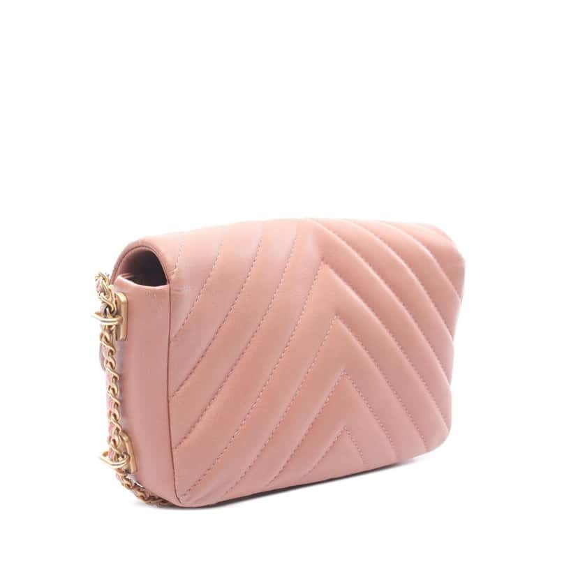 Chanel Mini Rectangular Chevron Lambskin Chain Around Flap Pink Leather Good condition - Back View