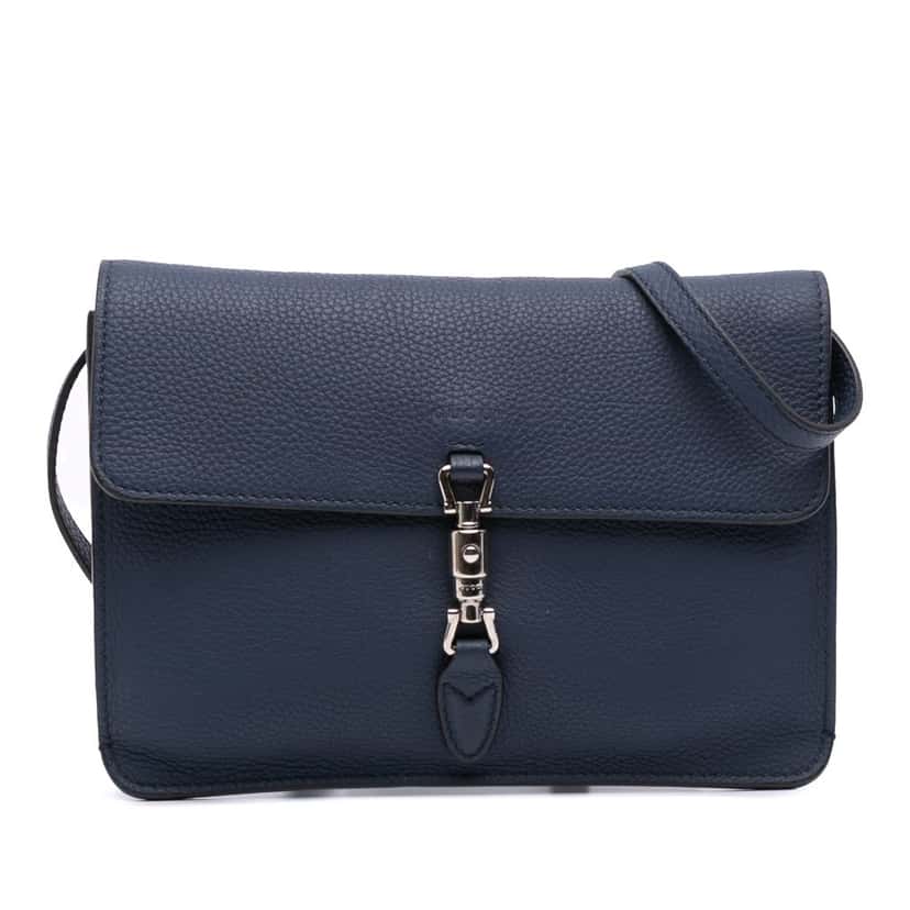 Gucci Calfskin Soft Jackie Flap Convertible Crossbody Blue Leather Good condition - Front View