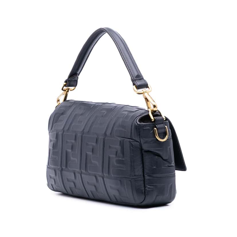 Fendi Zucca Embossed Leather Baguette Satchel Black Leather Good condition - Back View