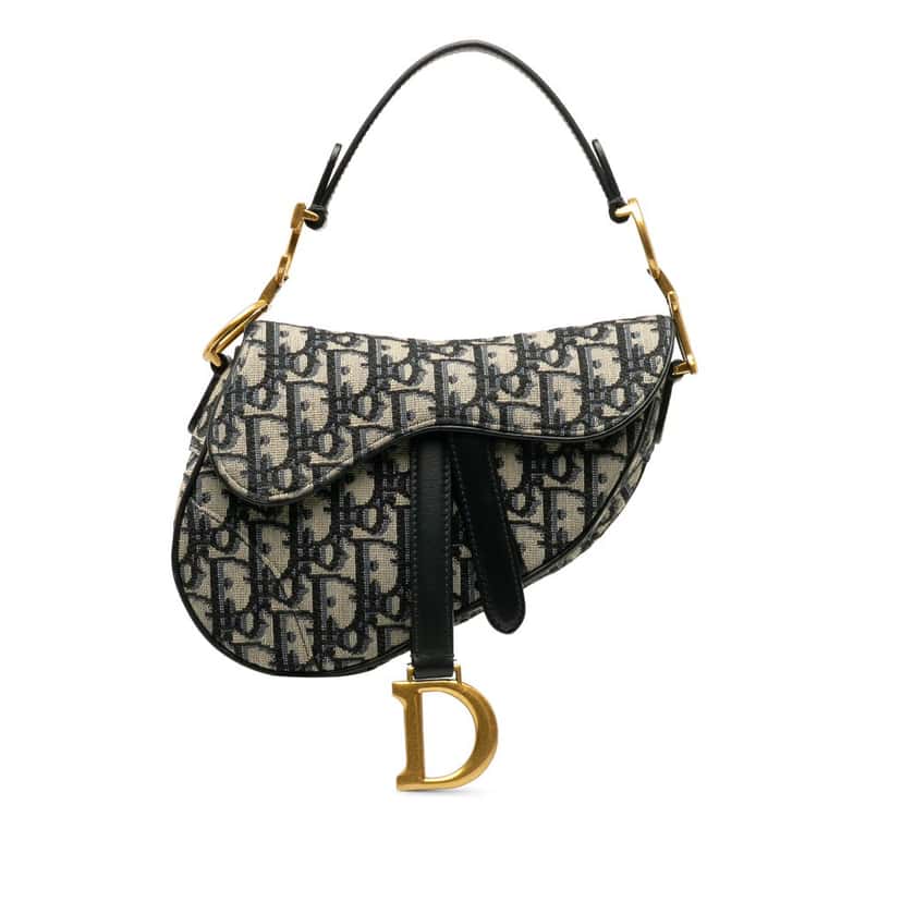 Dior Mini Oblique Canvas Saddle Bag Blue Canvas Good condition - Front View