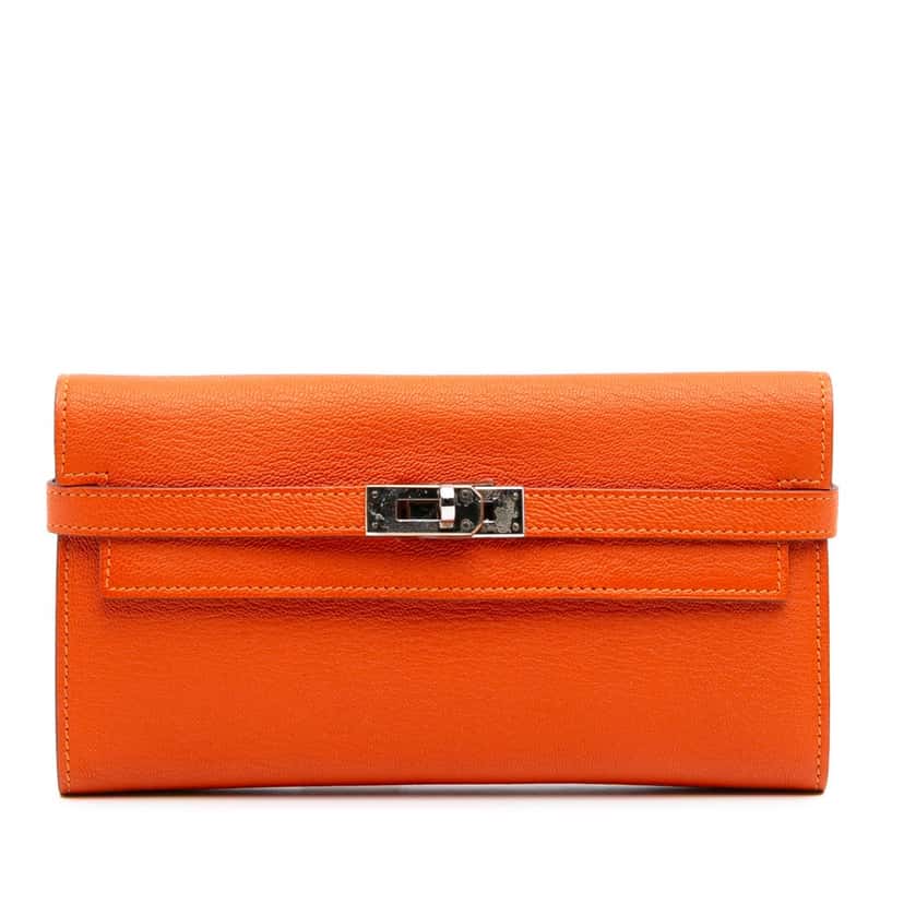 Hermès Chevre Mysore Kelly Longue Wallet Orange Leather Good condition - Front View